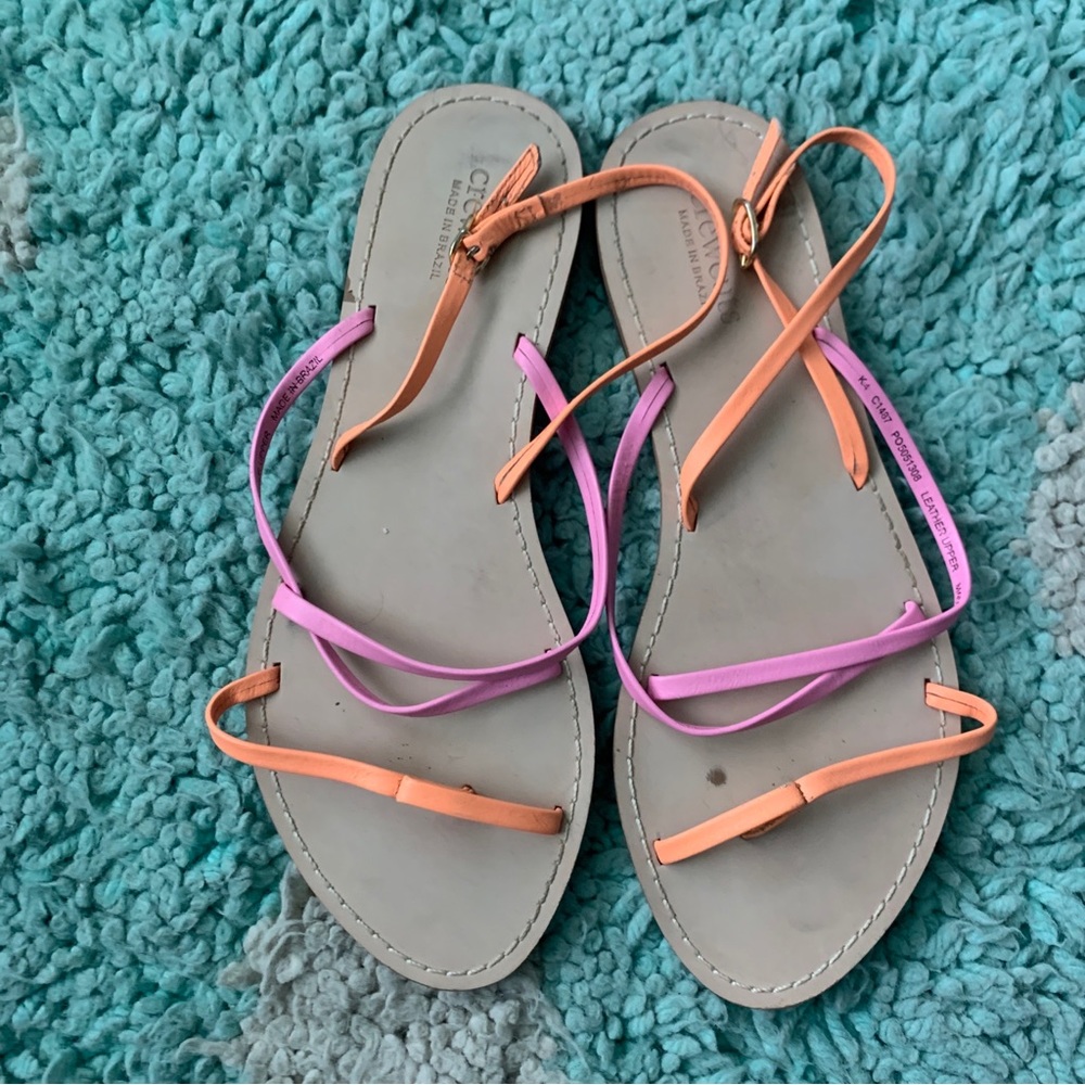 Crewcuts Girl Patent Leather Sandal Shoe Youth 4 J. Kid T Strappy Pink orange